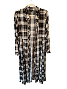 torrid Black and White Plaid Button-Up Open Front Duster Cardigan Size 2